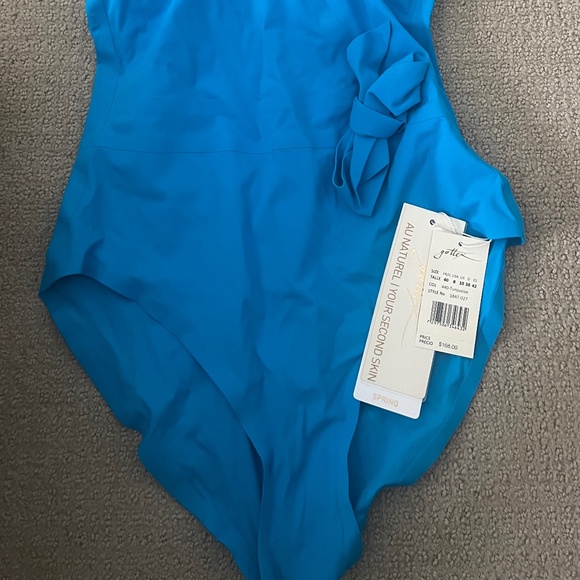 Gottex One-Piece Halter Swimsuit Turquoise Tie Waist NWT Size 8 - Picture 2 of 3